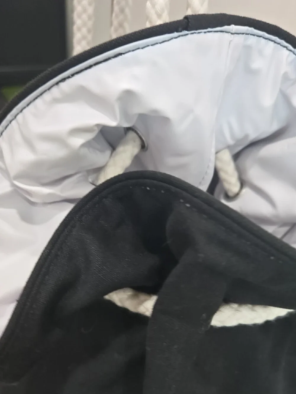 CHANEL Black Drawstring Backpack with White Rope